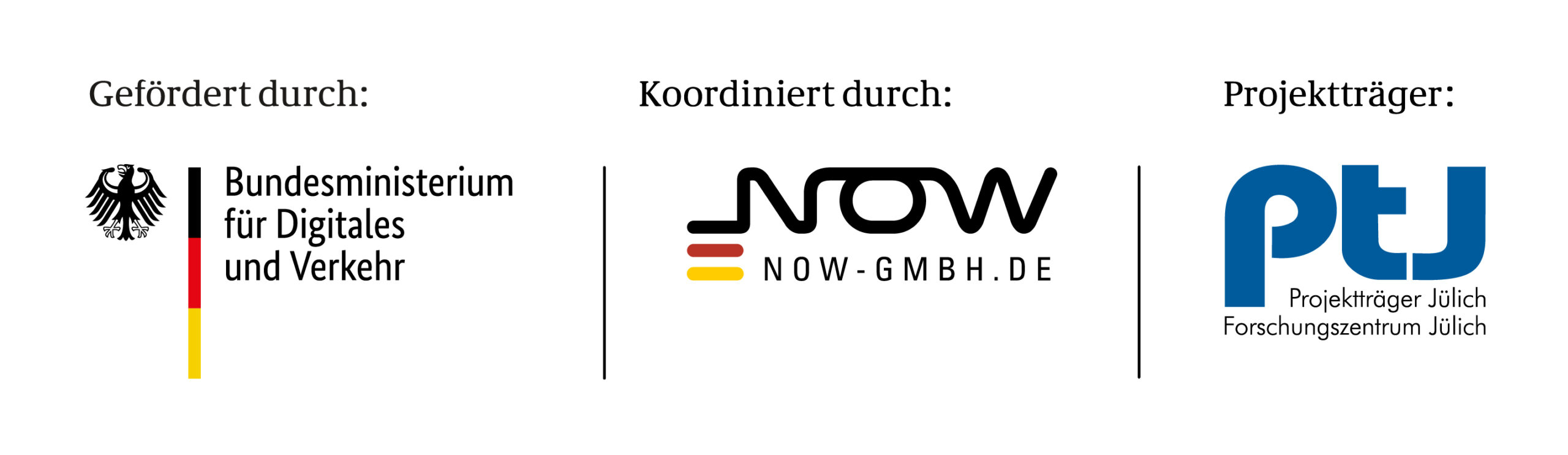 BMDV NOW und PtJ Logos
